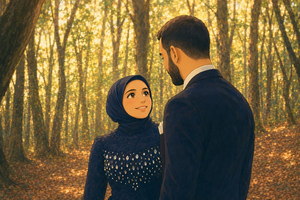 Rabia ve Halit sonbahar ormanında